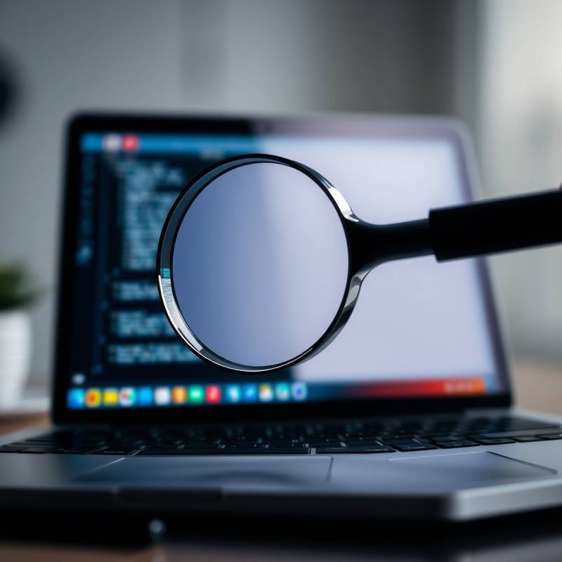 Magnifying glass over a laptop screen